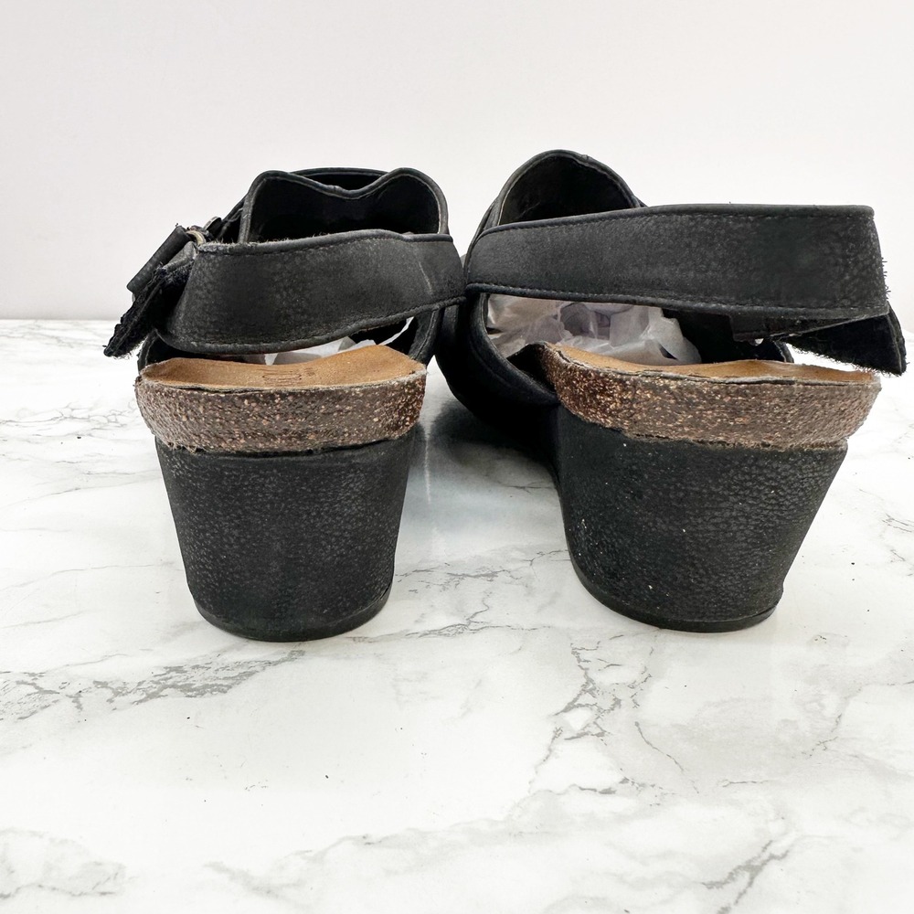 Axxiom Fanatic Wedge Clogs Women 8.5 Black Good Slingback Sandals Brass Hardware - Picture 5 of 6